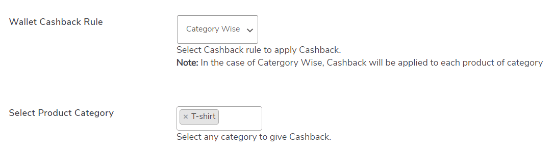 Wallet cashback category-wise