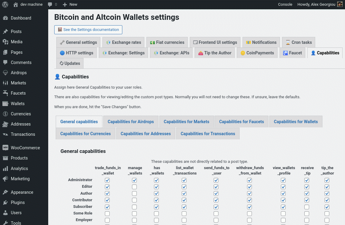 <strong>Capabilities settings</strong> - Since version 6.0.0, all settings are neatly organized into tabs, both for the plugin and for its premium extensions.