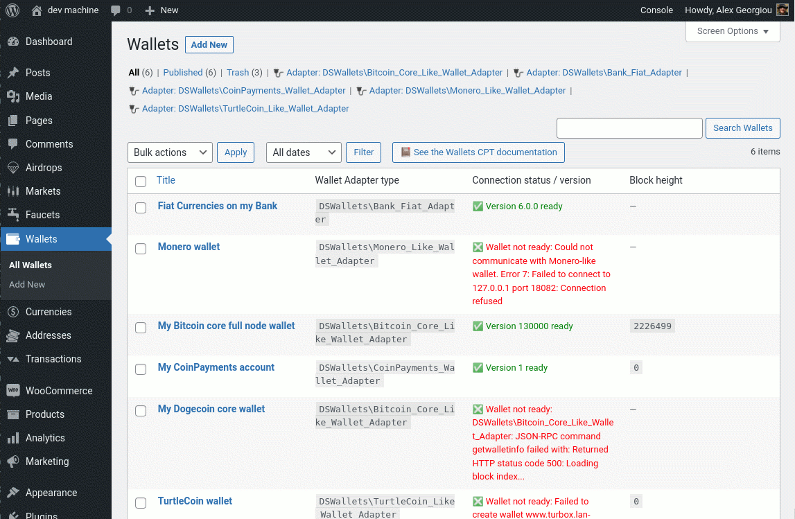 <strong>Wallets post type</strong> - Easily manage your various wallet backends via the Wallet post type.