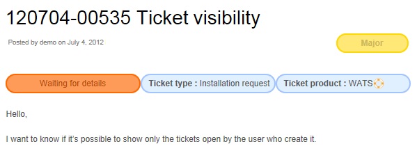 Sample ticket display in the frontend