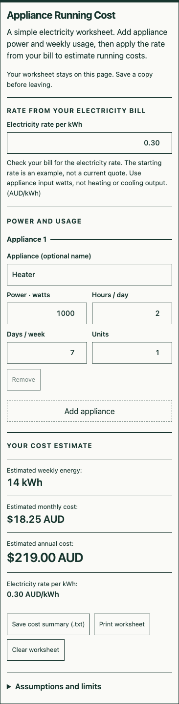 Responsive mobile view of the same tool and example inputs in a local frontend preview.
