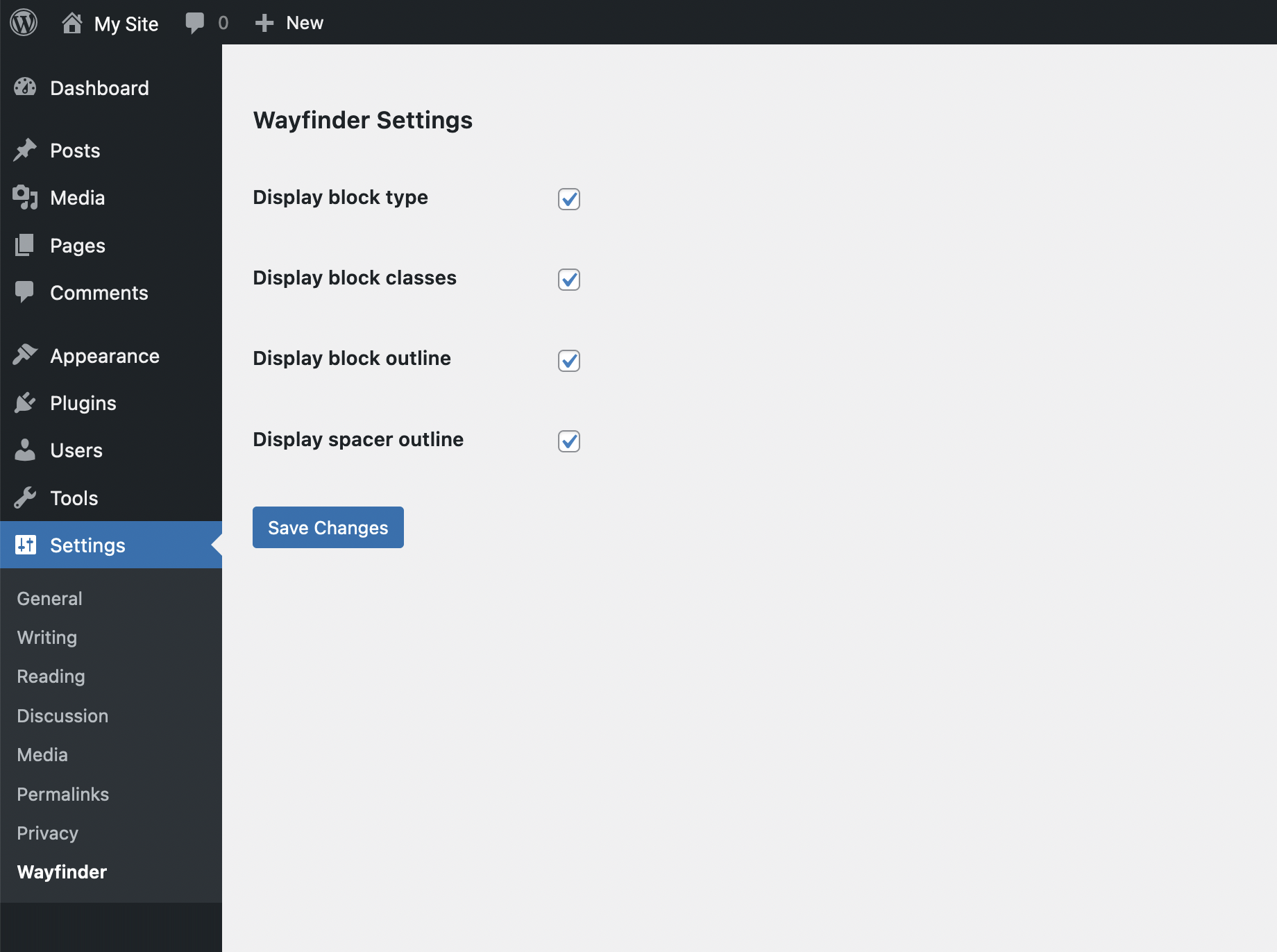 Wayfinder site-wide settings