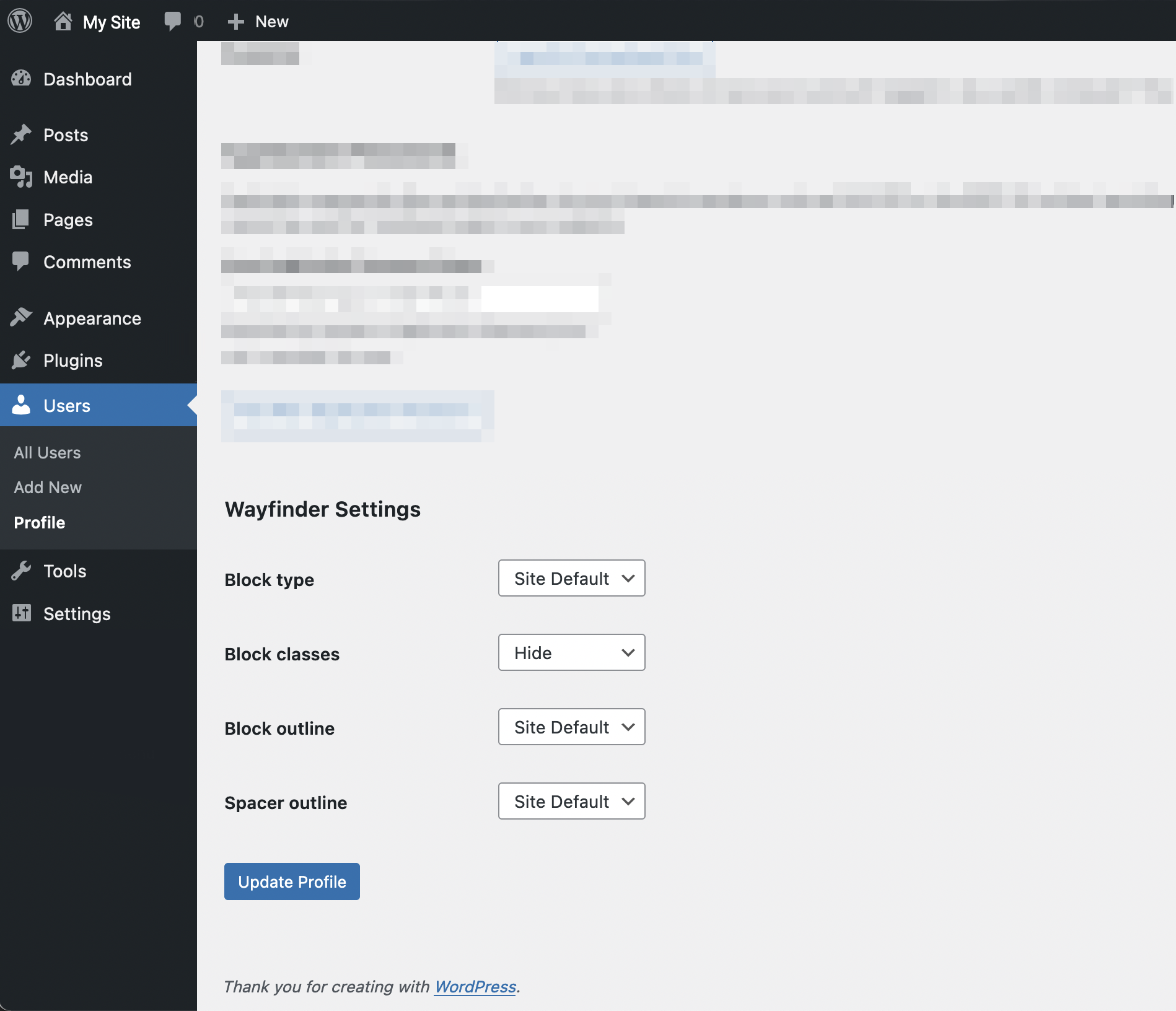 Wayfinder single user settings