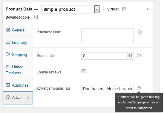 Advanced product data fields when editing 'Products'