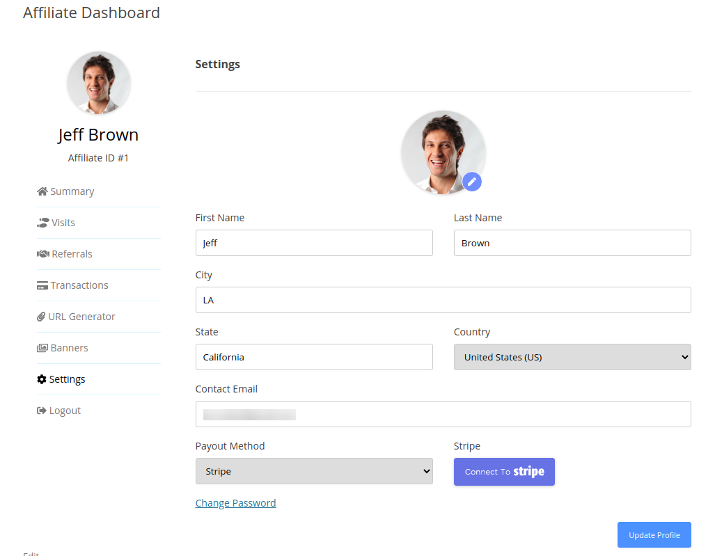 Affiliate - Profile Settings