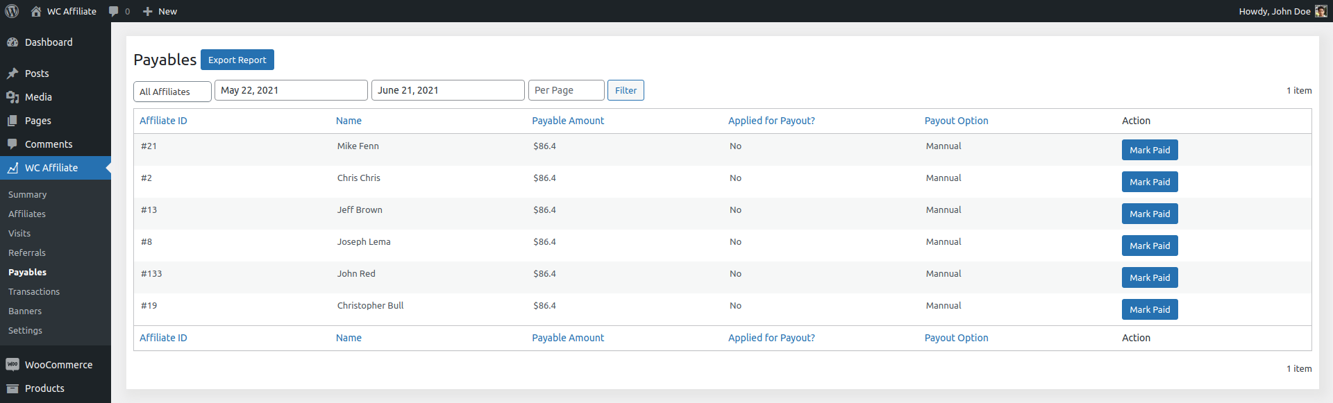 Admin - Payables Table