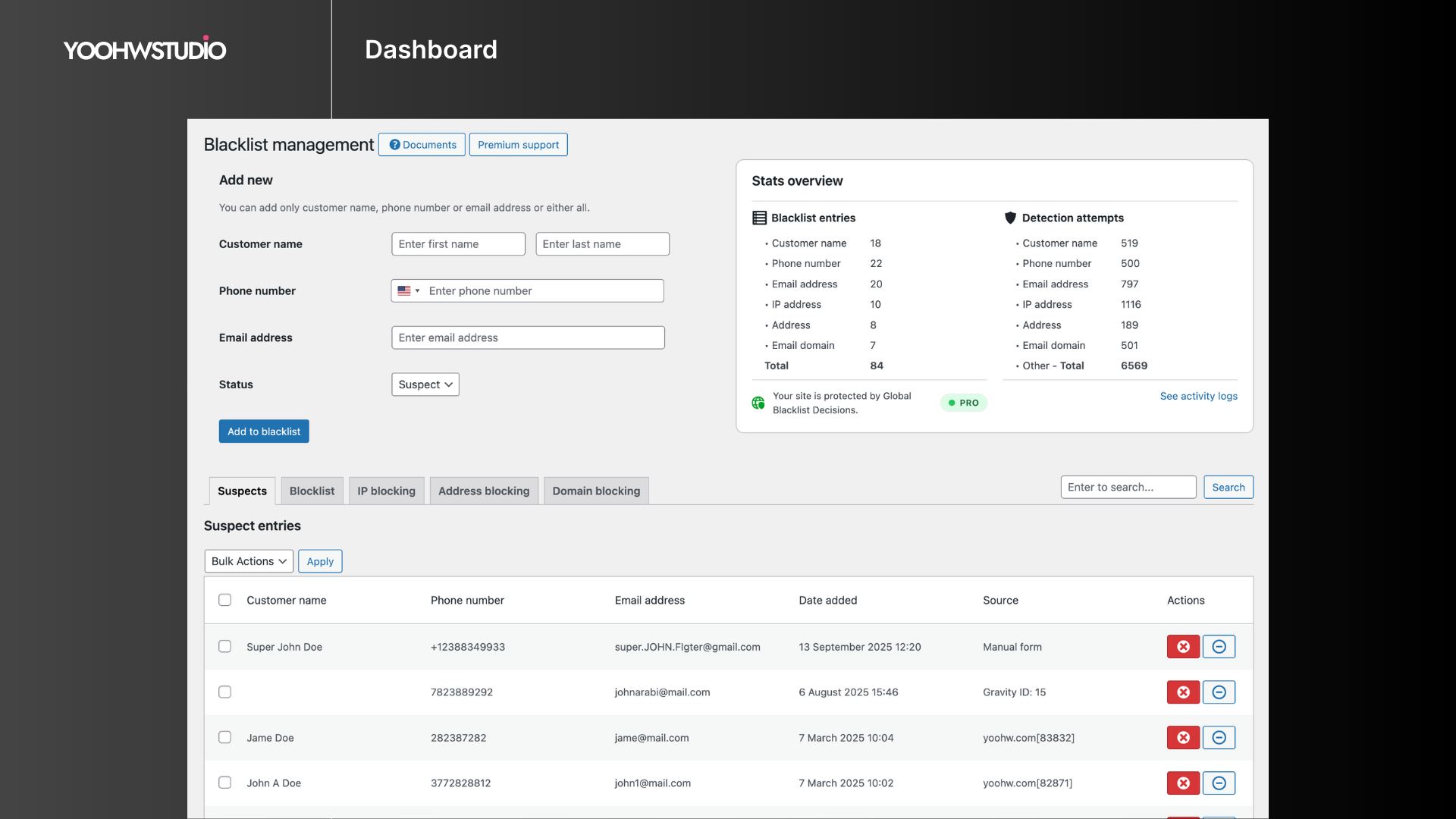 Blacklist Manager – WooCommerce Anti-Fraud & Checkout Verification & Spam Prevention