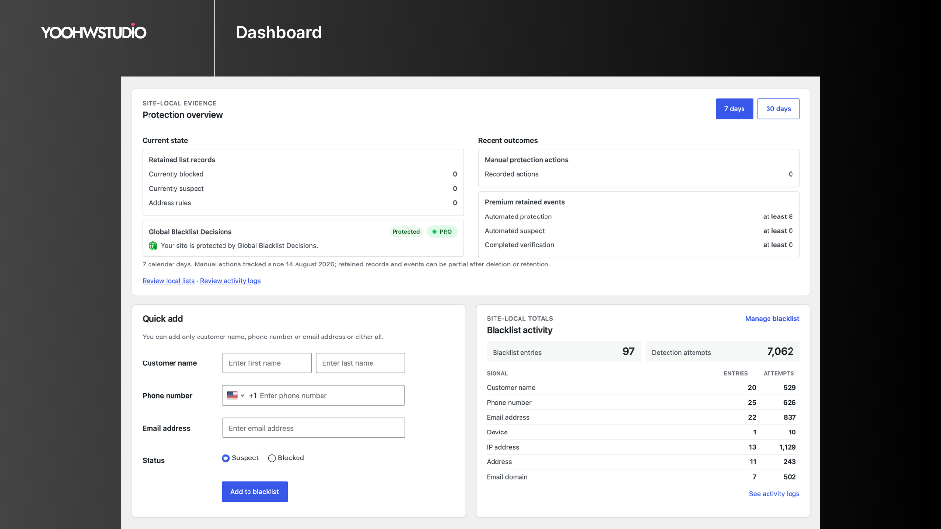Blacklist Manager – WooCommerce Anti-Fraud, Blacklist &amp; Checkout Verification running inside a SandyWP sandbox