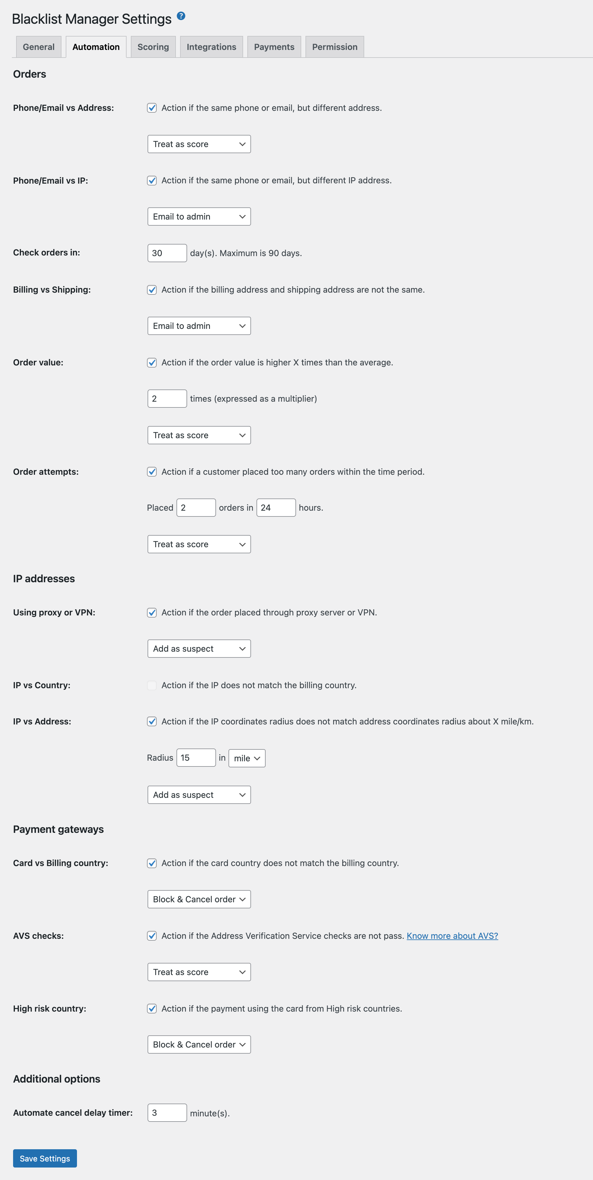 Automation settings to automate protecting your business.