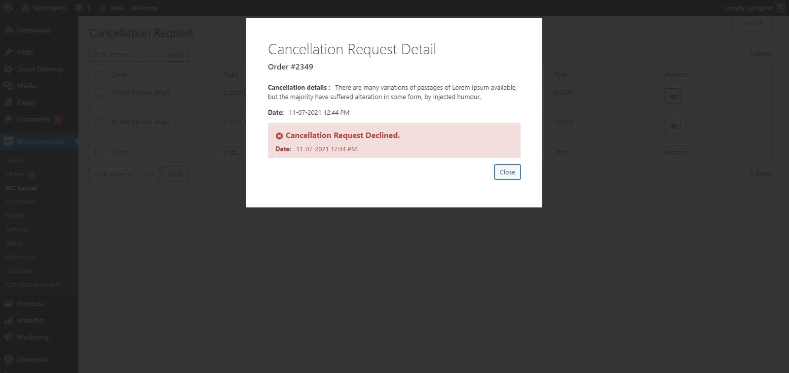 WC Cancel Order