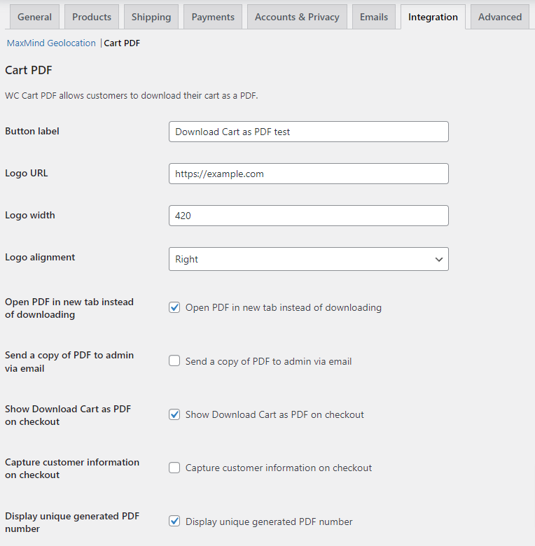 Customizer settings