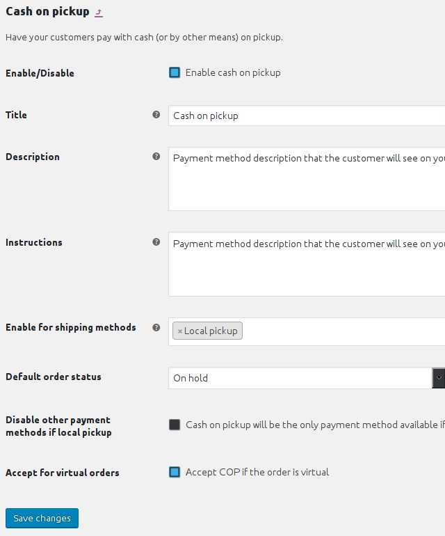 WooCommerce Cash On Pickup