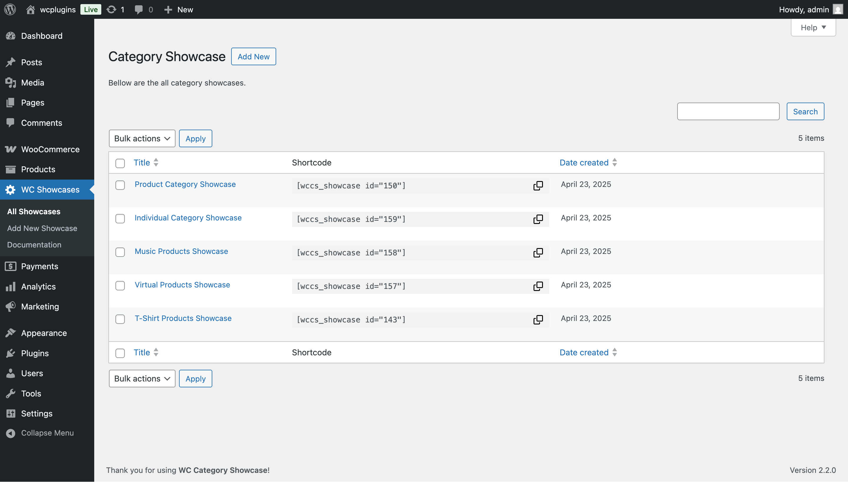 WooCommerce category showcase