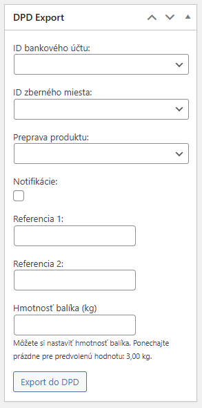 Zobrazenie možnosti exportu do DPD v detaile WooCommerce produktu
