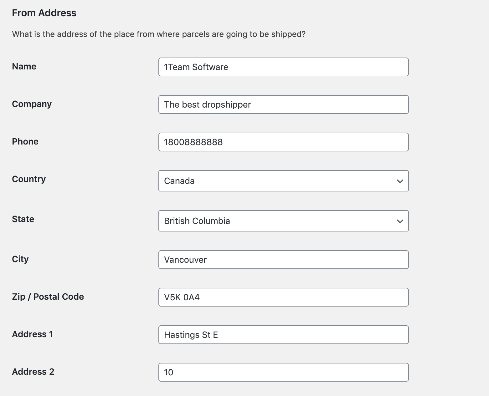 Setup address from where parcels will be shipped