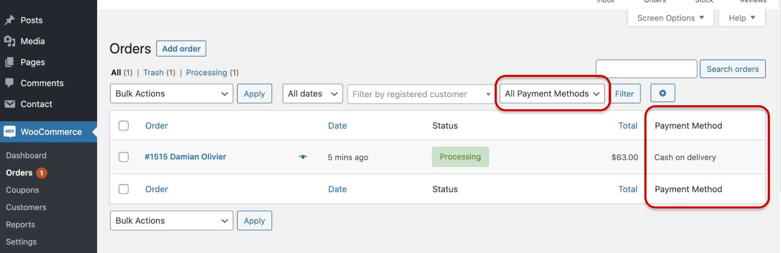 Filter Orders by Payment Method for WooCommerce