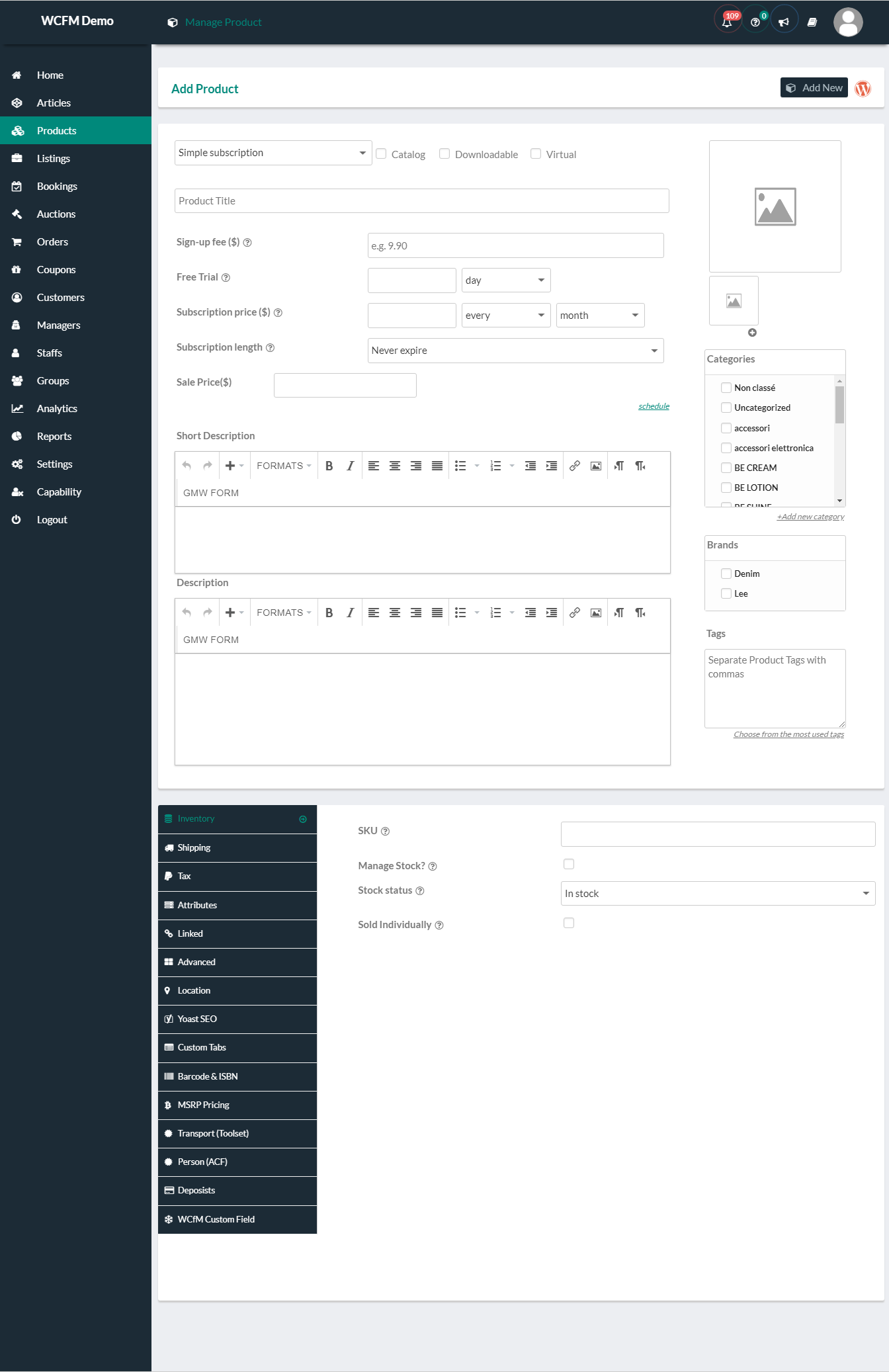 WCFM Subscription Product Manager