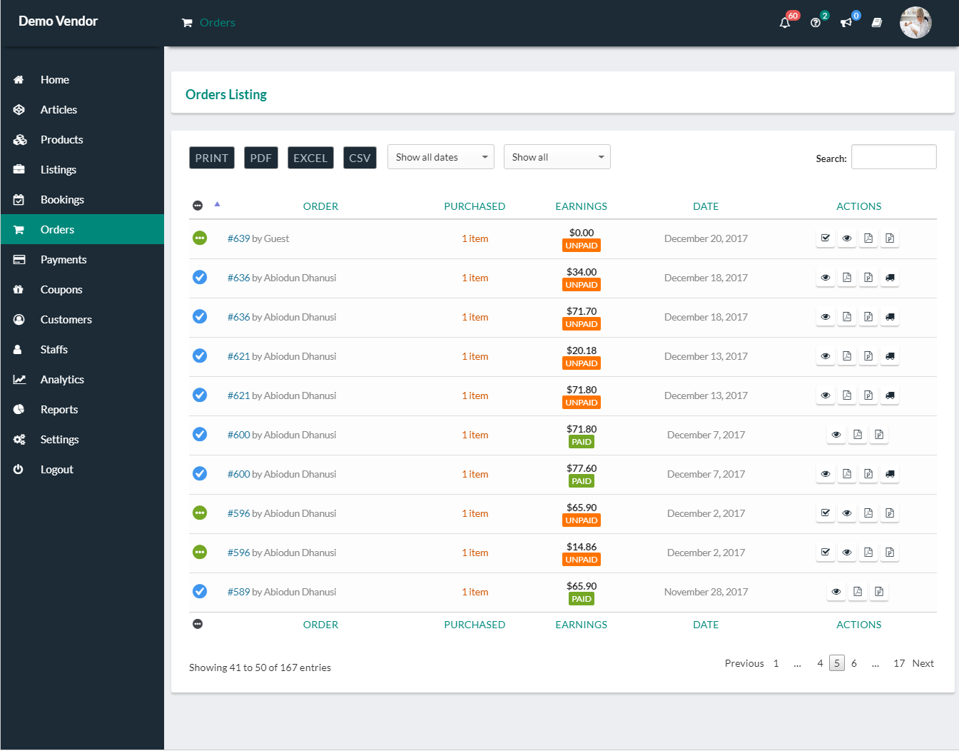 WCFM Orders Dashboard