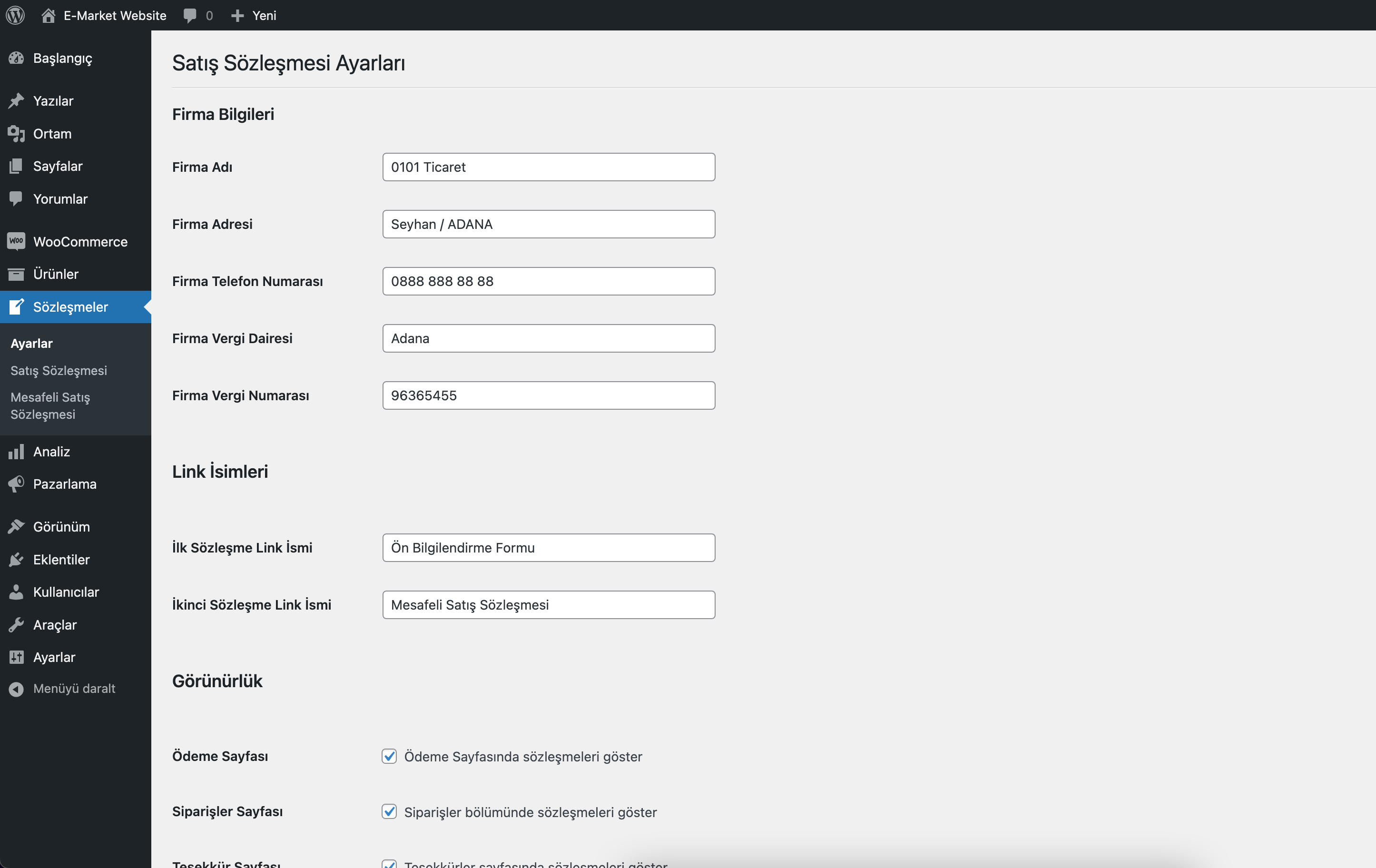 Settings Section