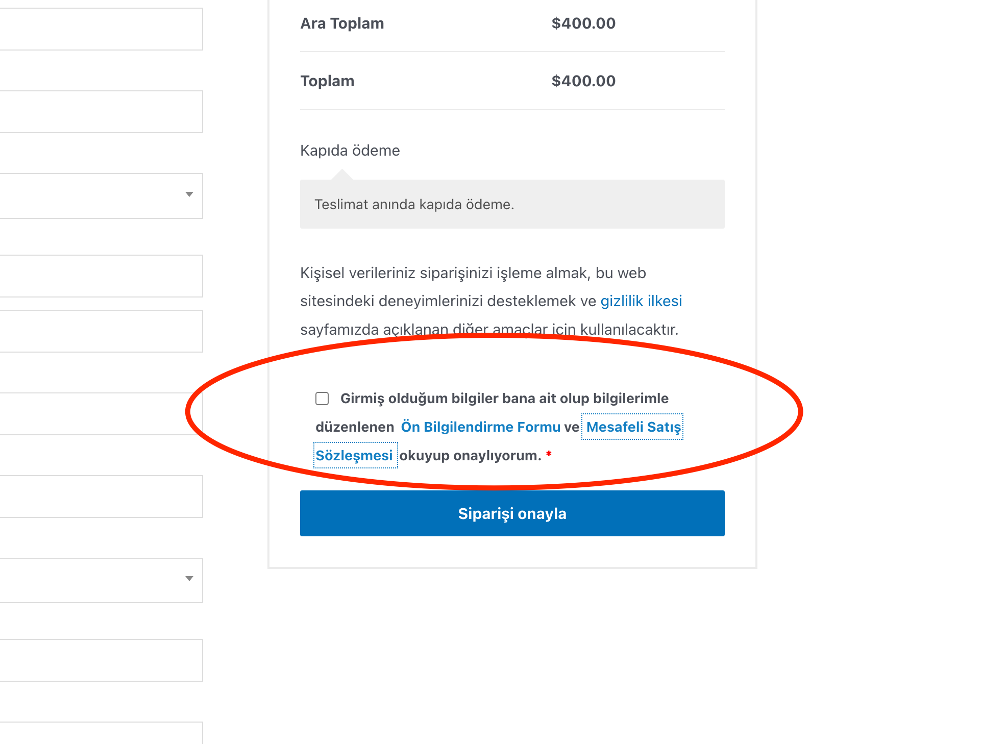 Checkout Page - Contract Display and Confirmation Section
