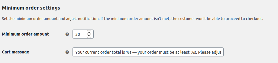 WC Minimum Order Amount