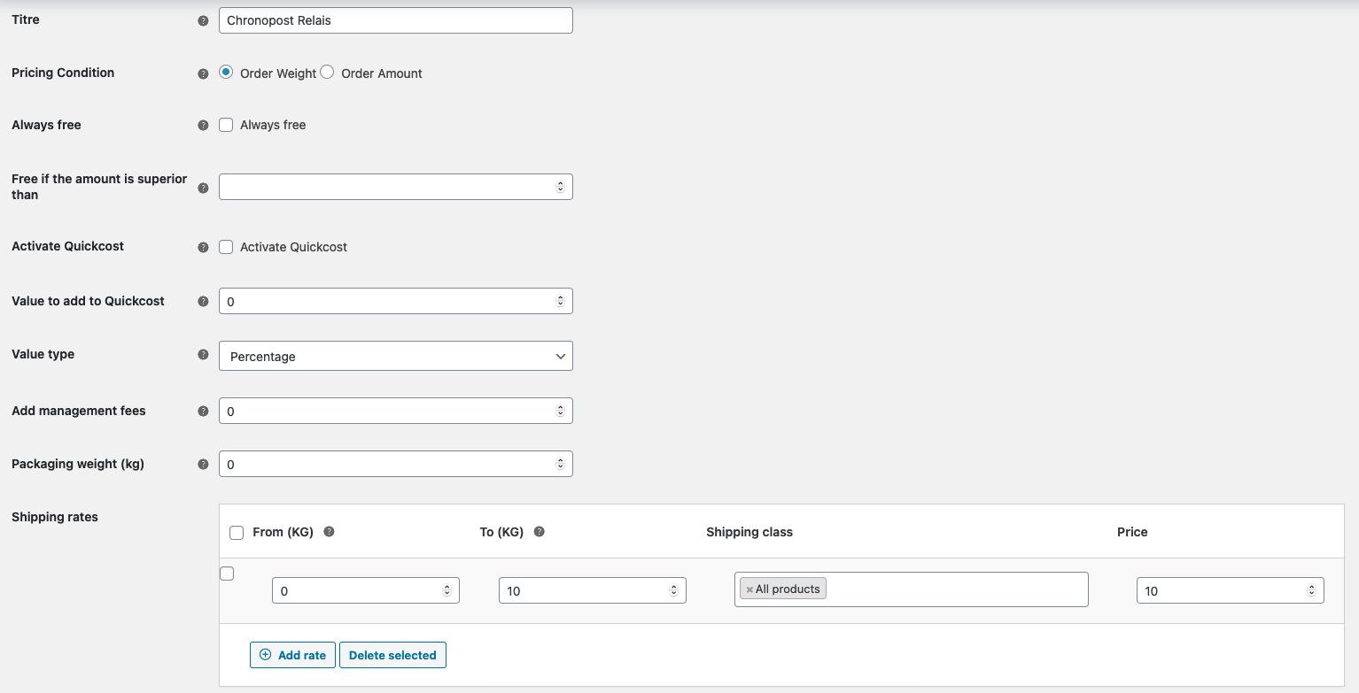 Chronopost shipping methods configuration