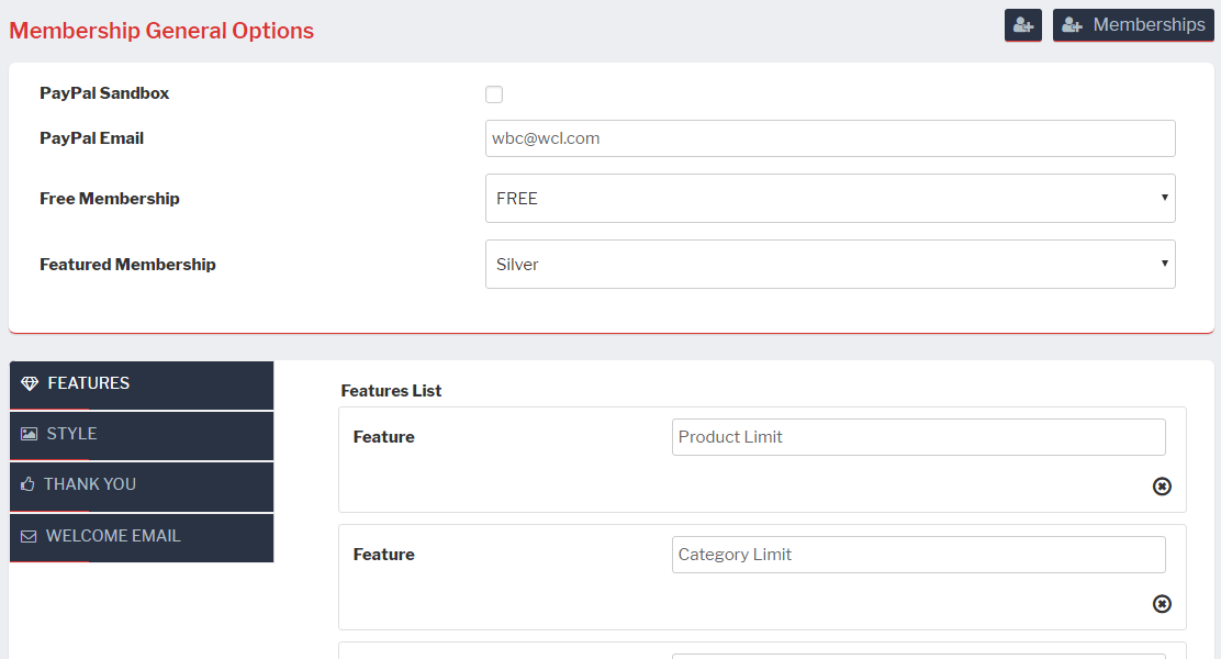 Membership General Settings