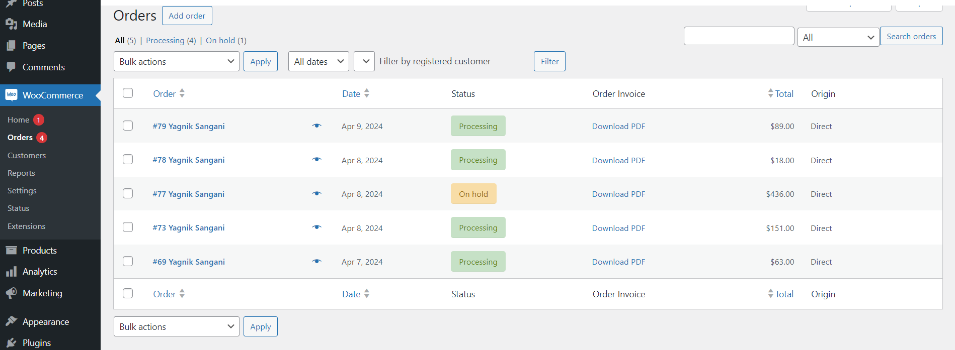 Download PDF Invoices for WooCommerce Orders