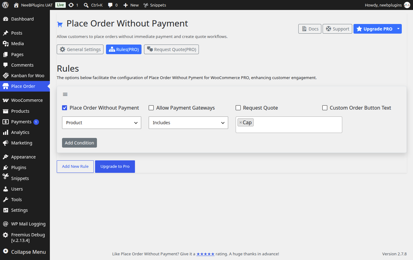 Place Order rules