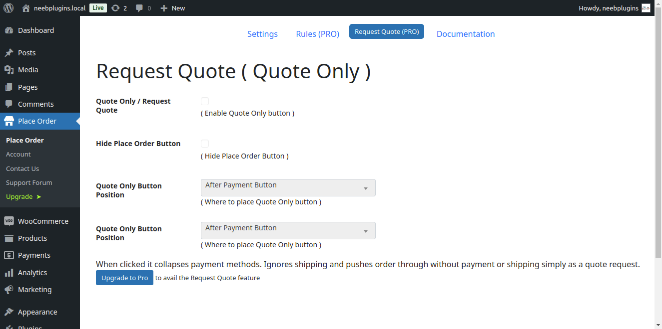 Quote Only1. Settings page.