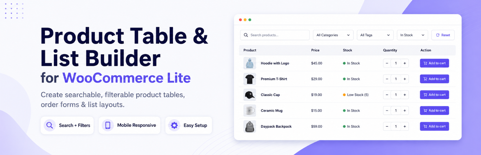 Product Table & List Builder for WooCommerce Lite banner image