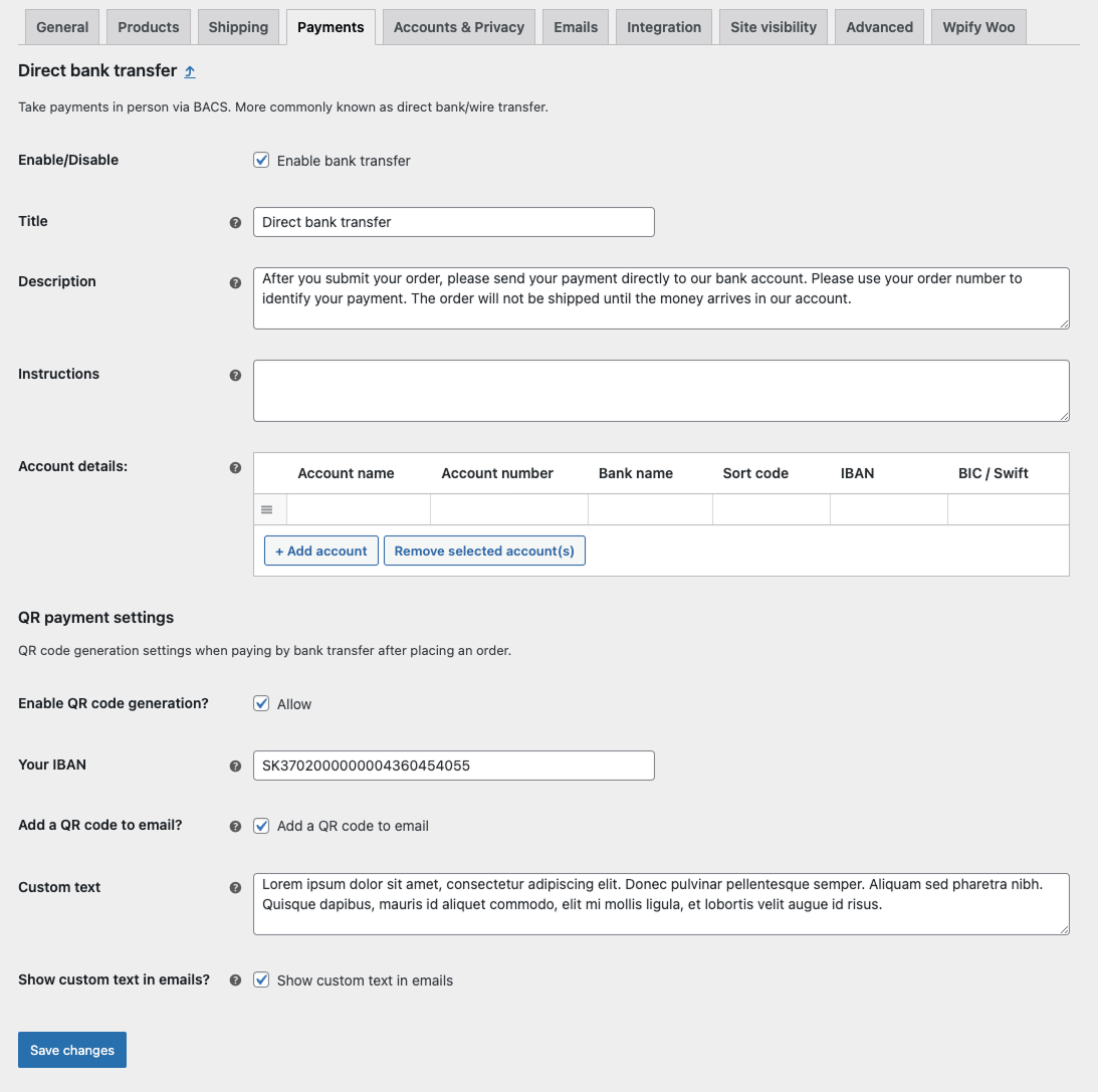Plugin settings and QR code options.