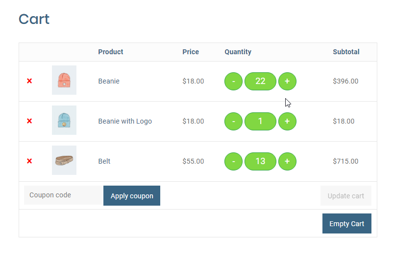 Quantity button in WooCommerce cart page