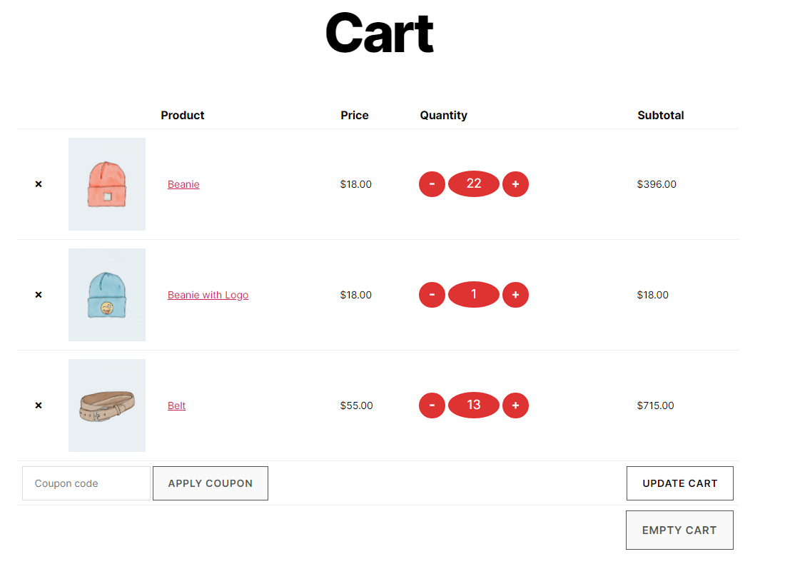 Quantity button in WooCommerce cart page