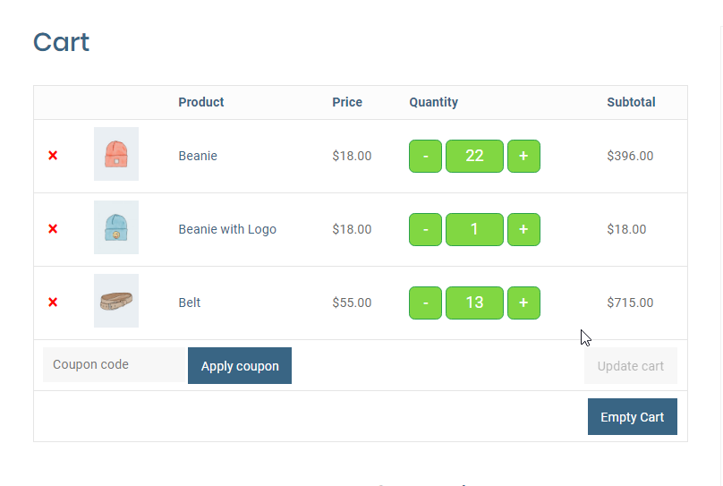 Quantity button in WooCommerce cart page