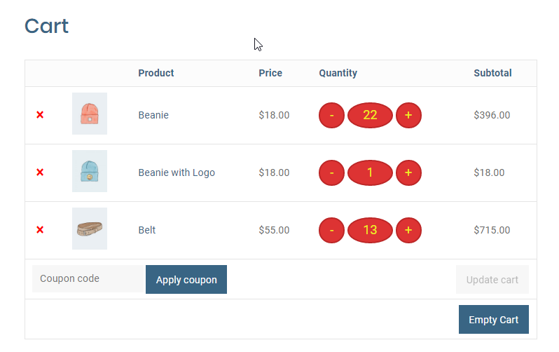 Quantity button in WooCommerce cart page