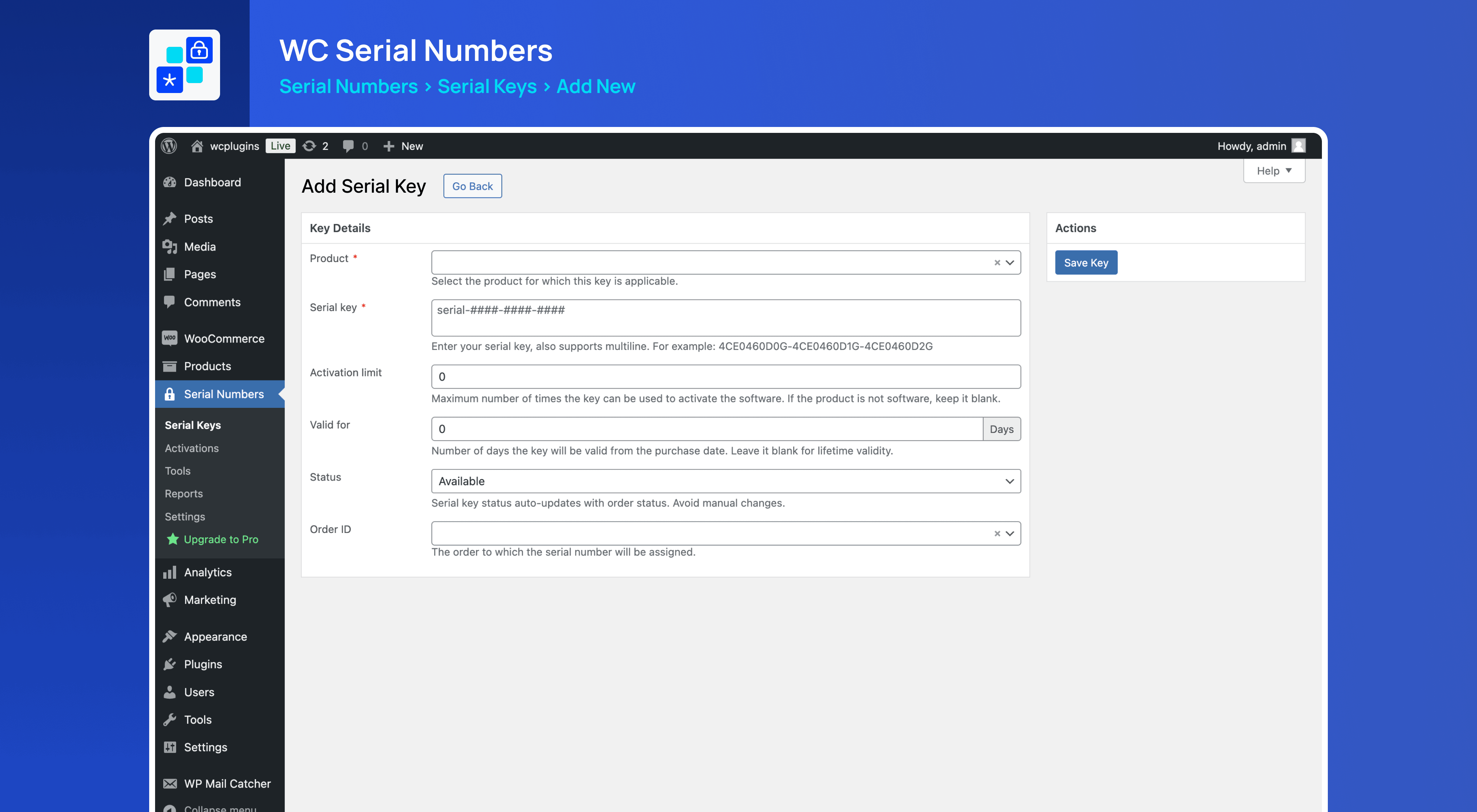 Add New Serial Key