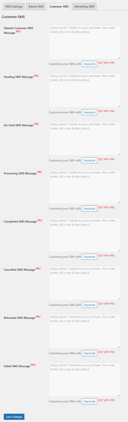 Customer SMS templates