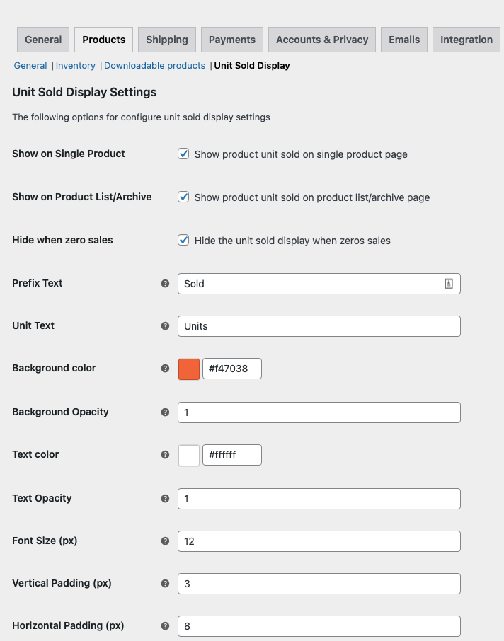 Sold Unit Display for Woocommerce