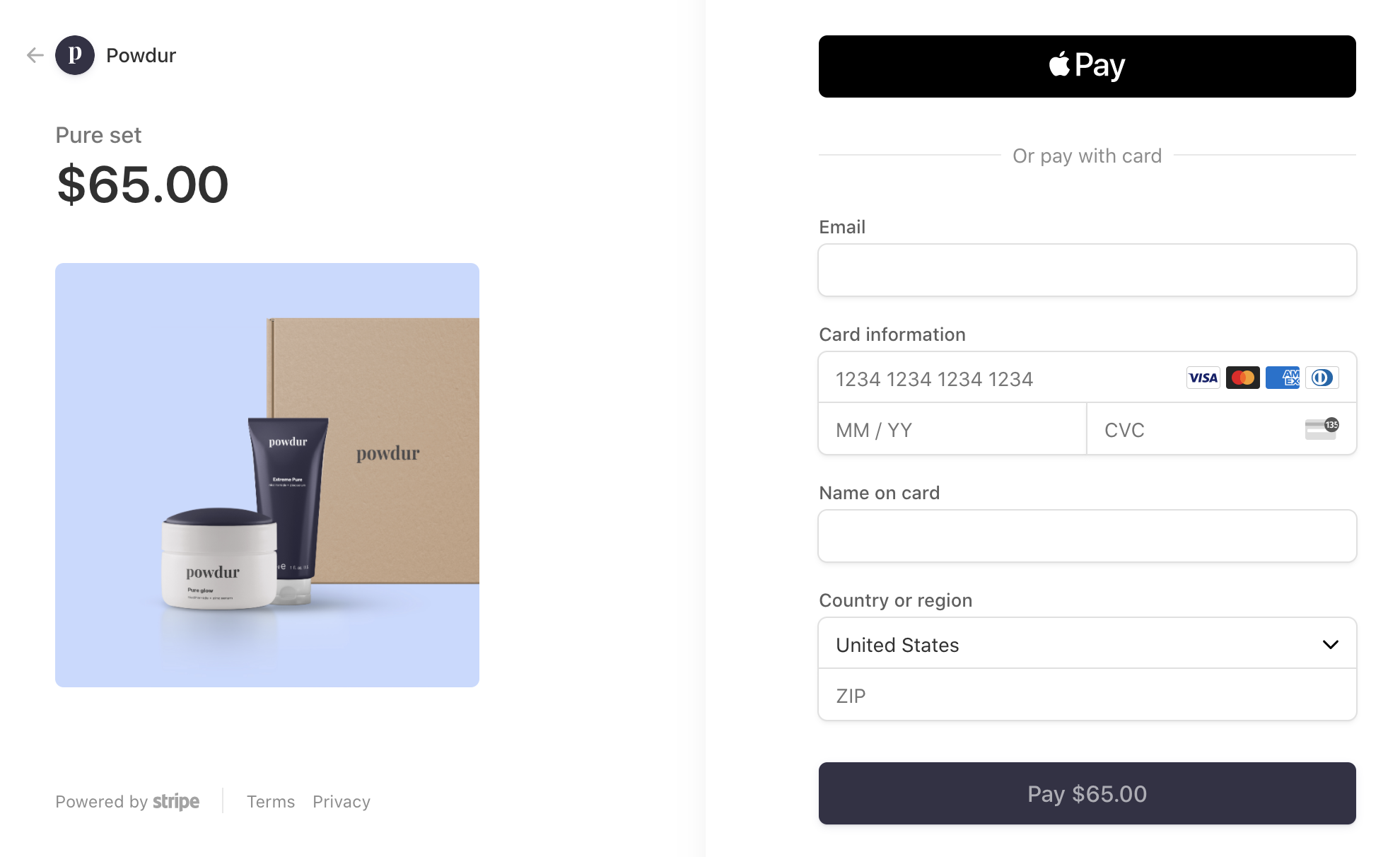 Example of the Stripe Checkout payment page