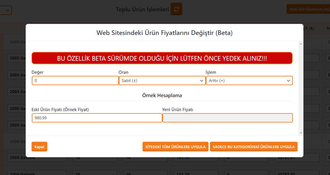 Toplu Website Fiyat Güncelleme Aracı