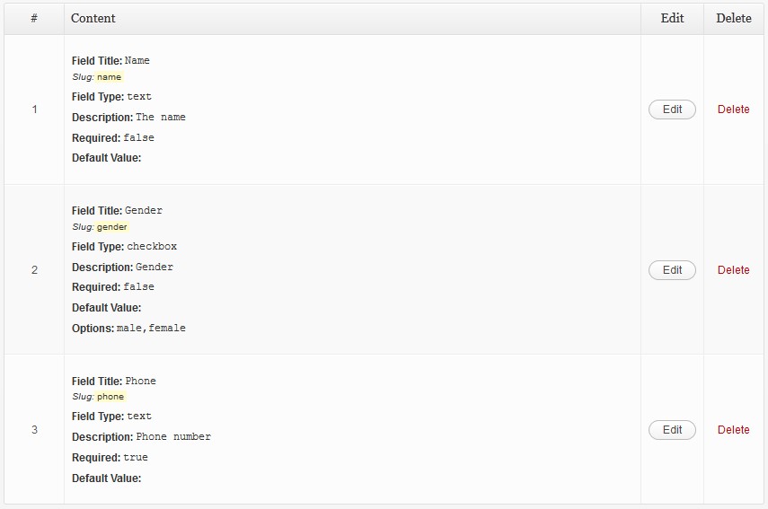 Defined custom fields