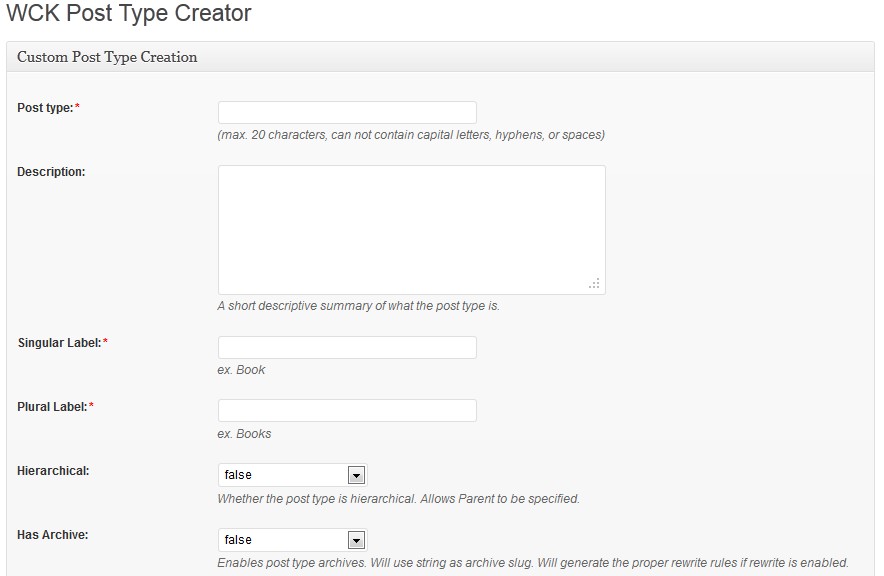 Post Type Creator UI