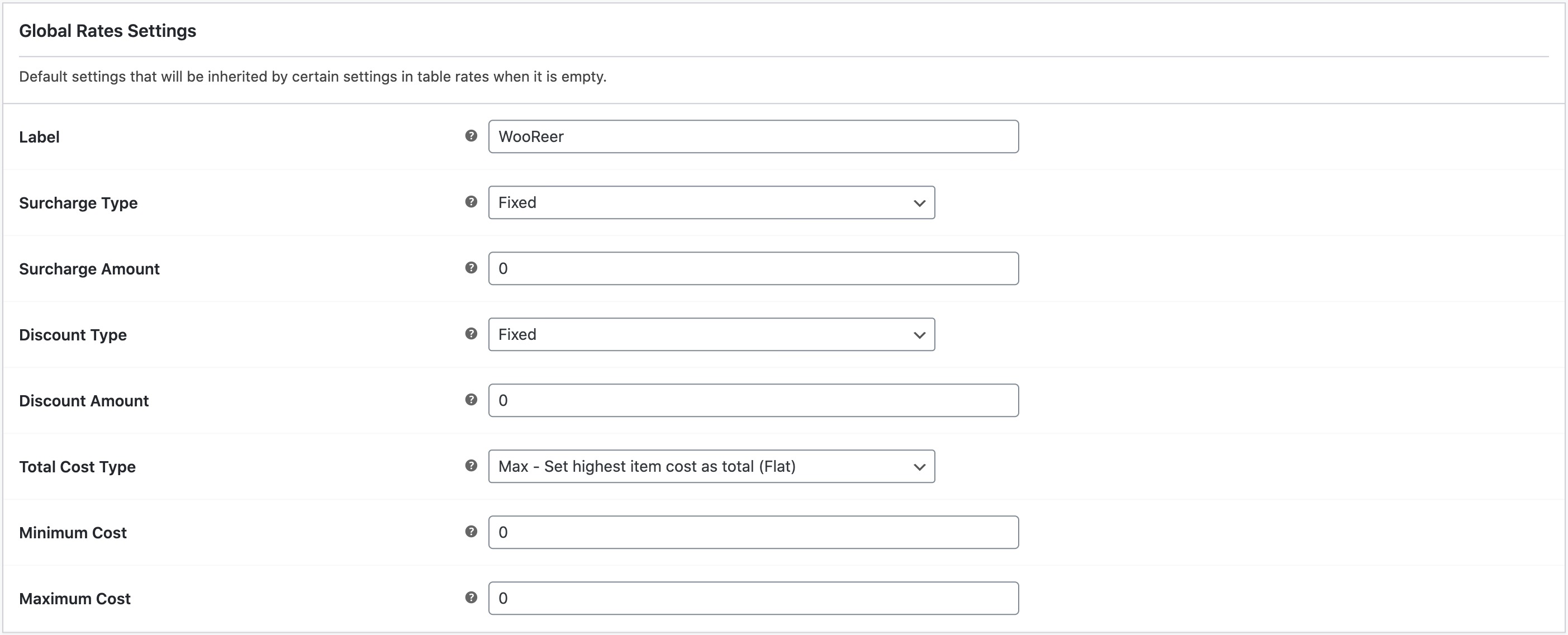 Global Rates Settings