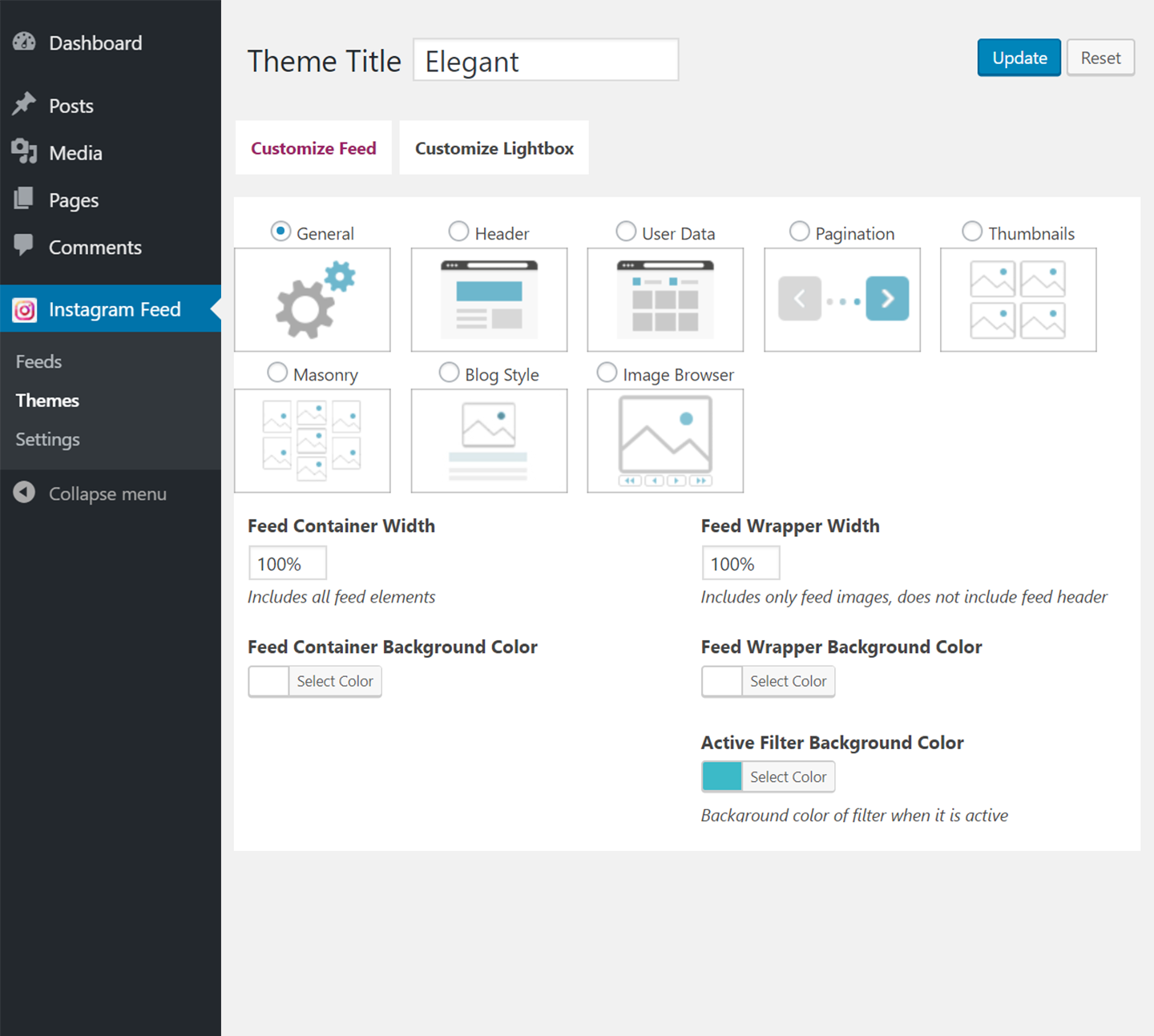 wordpress 10web instagram feed theme settings - imbed instagram follow button