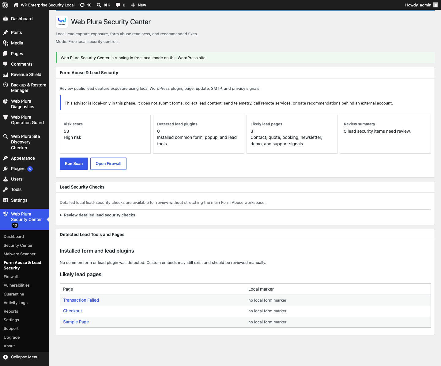 Additional security advisor reviewing form, SMTP, update, and privacy-page signals.