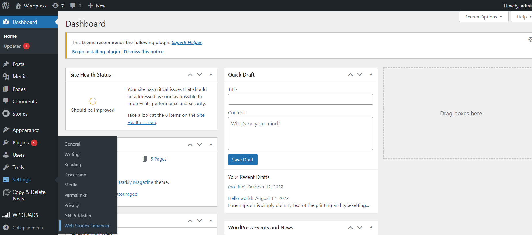 Web Stories Enhancer settings