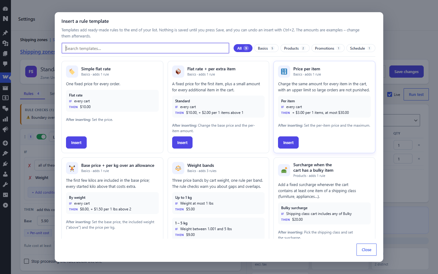 Searchable rule template gallery.