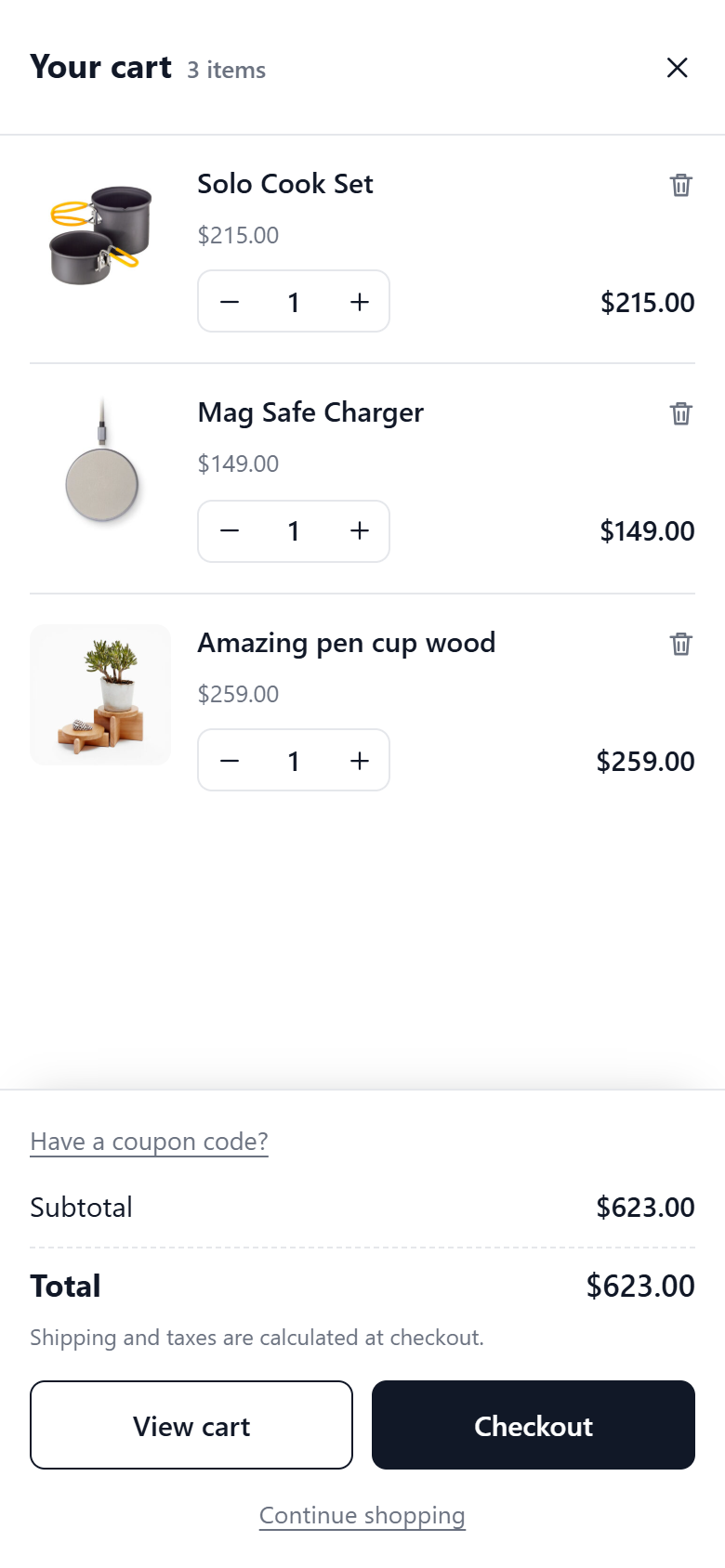 Full-screen side cart on mobile.