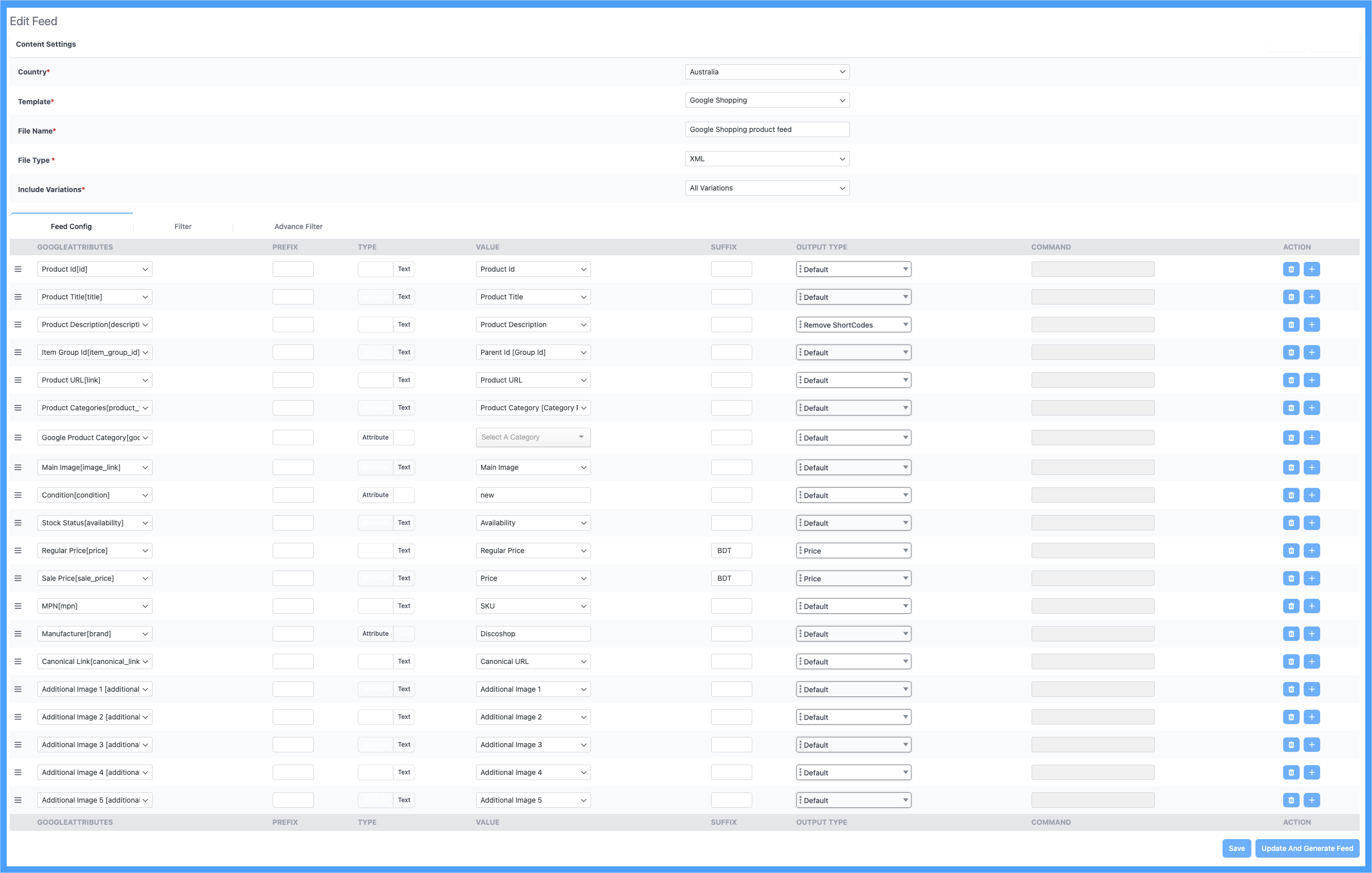 Feed Configuration